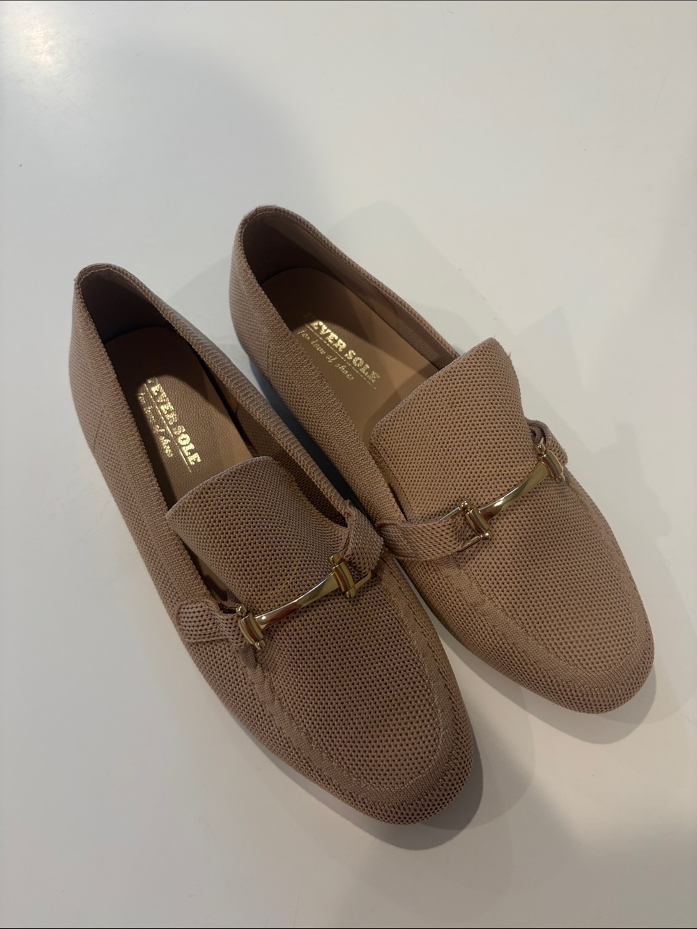 Men’s Taupe Knit Slip-On Loafers with Gold Bit